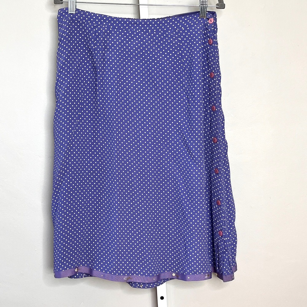 April Cornell Rayon Midi Skirt Purple/White Polka-Dots 90s‎ Cottagecore Retro L